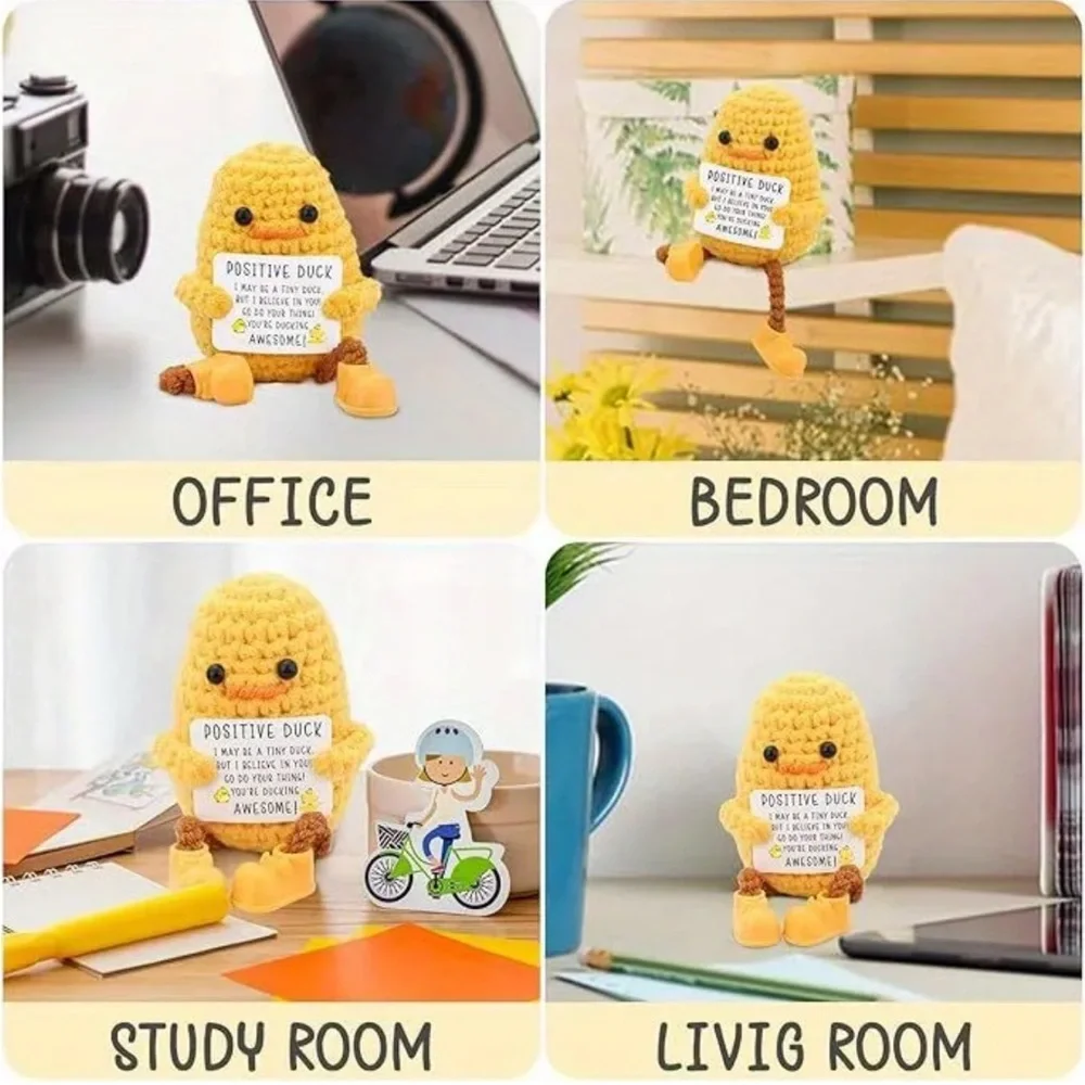 Mini Yellow Crochet Duck Plush with Inspirational Sign and Dangle Feet